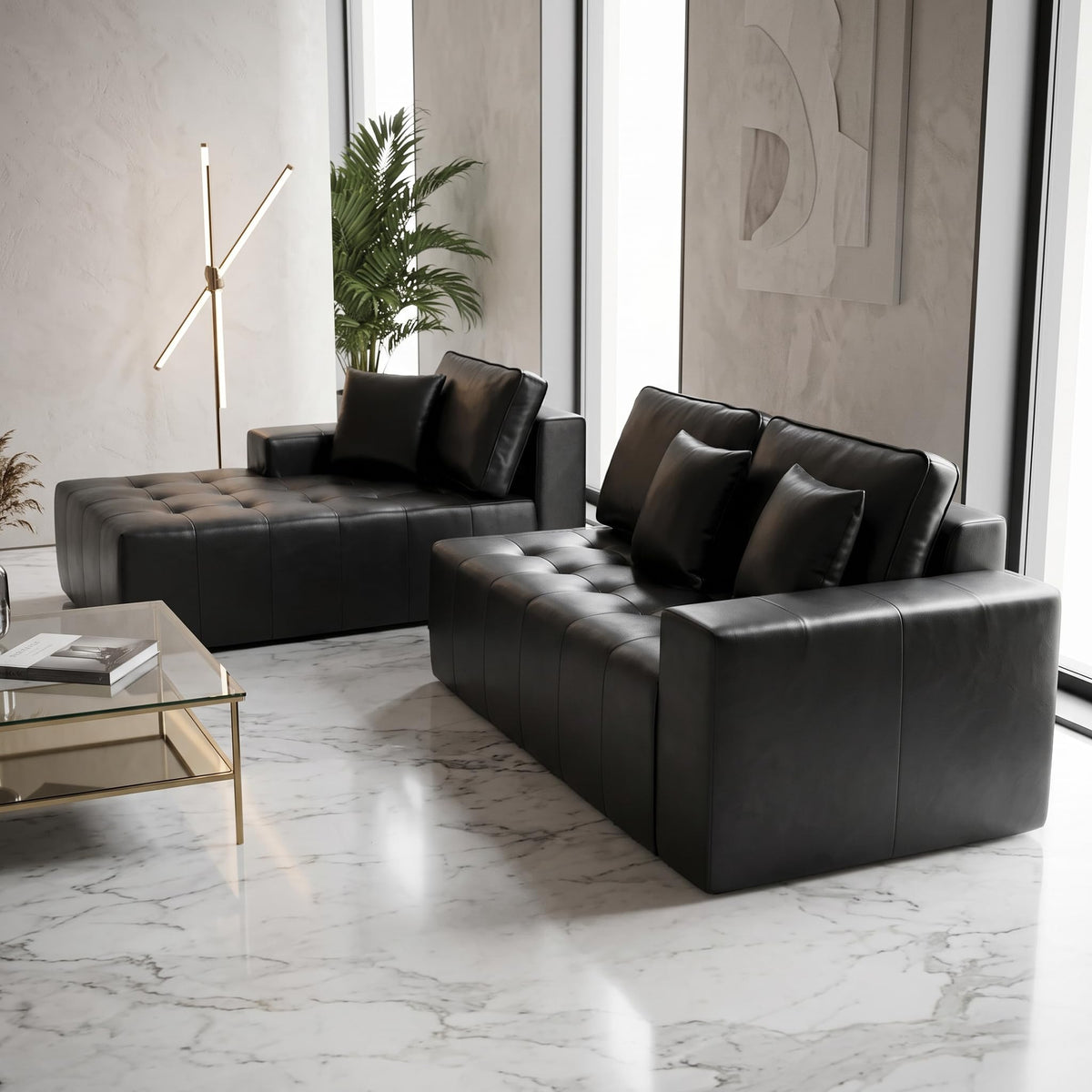 108" Faux Leather L-Shaped Sectional Sofa Bed, Corner Chaise Lounge with High-Density Sponge Cushions, No-Assembly Compressed Box Delivery, Convertible Couch for Living Room, Apartment, Guest Room
