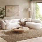 128" Cream White Chenille Upholstered Oversized Cloud Couch with Chaise for Living Room, Curved Corner Design, High-Density Foam, Deep Seating, No Assembly