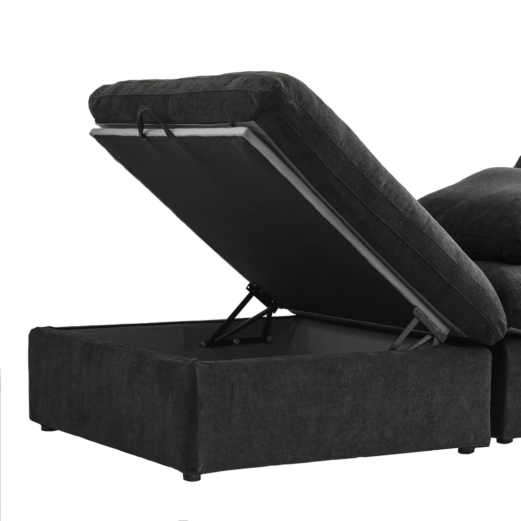 WJShome Cloud Modular Sectional Sofa with 2 Storage Ottomans,160.6" Down Filled U Shaped Sofa Couch for Living Room,6 Seater Minimalist Wide Deep Seat Convertible Couches for Office Apartment,Black