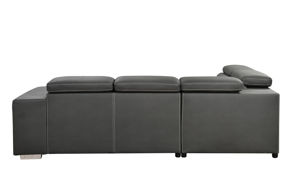 THSUPER 104'' Microfiber L Shaped Sectional Sleeper Sofa Couch with Pull Out Bed and Storage Ottoman, Convertible Couches with Adjustable Headrest for Living Room, Left Facing Chaise. Charcoal Grey