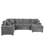 112.2" Sectional Sofa Pull-Out Bed Sleeper with Storage Ottoman Grey Chenille Living Room Cozy