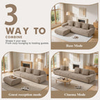 108" Curved Modular Sectional Sofa, Brown Boneless Couch with Ottoman, Corduroy Memory Foam L-Shaped Low Profile Sofa, No Assembly