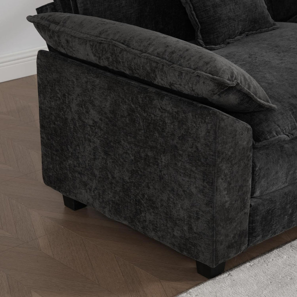 Wider Armrest 3 Seats Modern Sectional Couch Black Chenille Cloud Living Room Bedroom Apartment Cozy