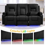 URRED Power Loveseat Recliner Sofa with Console, Wall Hugger Reclining Loveseat RV Couch with LED Light, 150° Zero Gravity Recliners Modular Couches for Living Room (Black, 77.3'' - 3 Seats)
