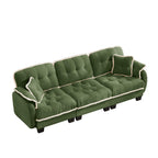 100.7" Chenille Cloud 3-Seater Sofa, Tufted Deep Seat Couch with Pom-Pom Trim & 4 Pillows, Ergonomic Easy Assembly Modular Sofa for Living Room & Apartment（Green ）