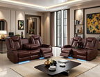 Power Recliner Sofa Set with LED Light, Black Leather Sectional Sofa and Chair Set, Living Room Furniture Sets, Modern Power Reclining Sets with Storage Console for House