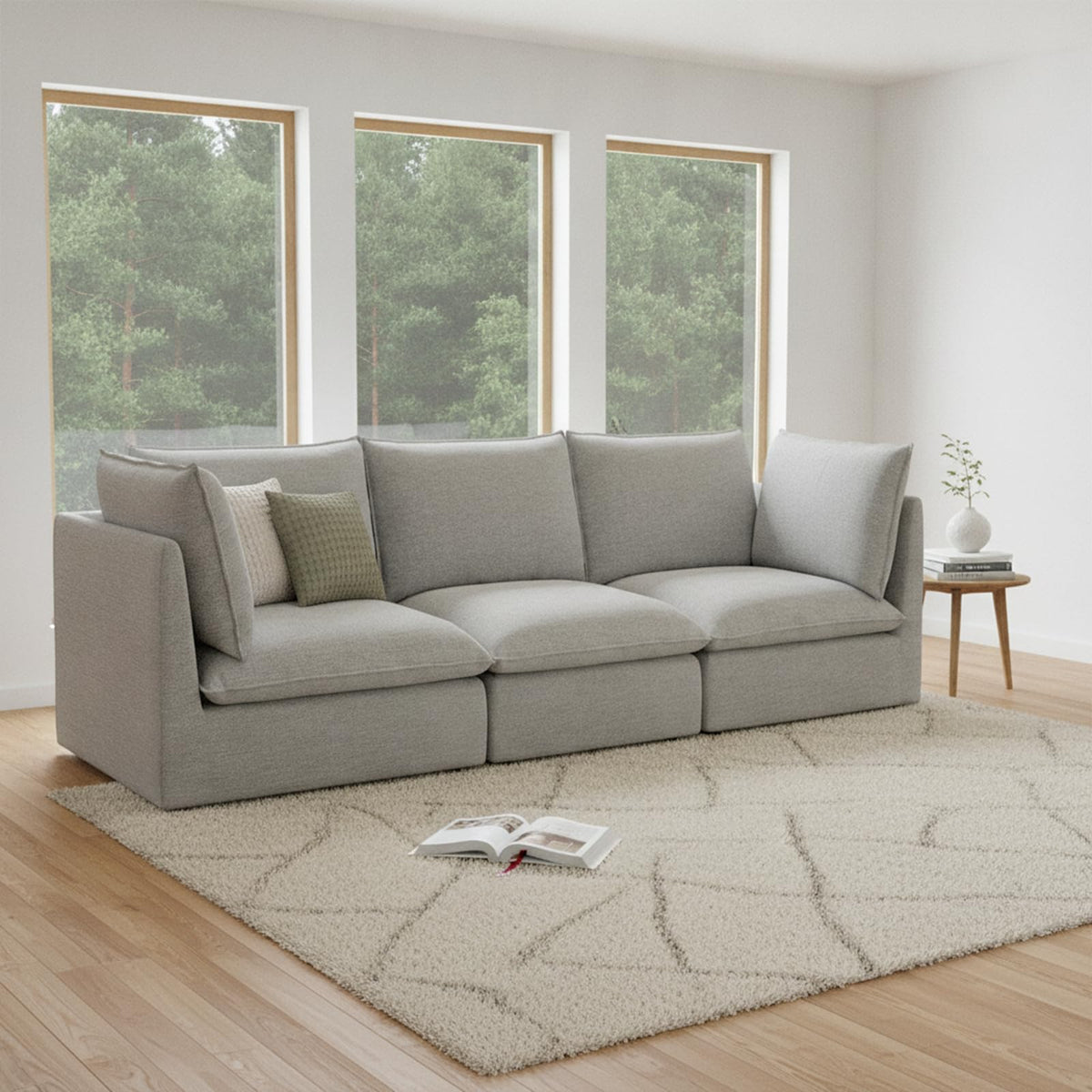 Waterproof Cloud Sectional Couches,High Backrest Down Filled Sofa for Living Room,94.5" Modular Sofas L-Shaped with Ottoman,Detachable Couch Covers,Cream White