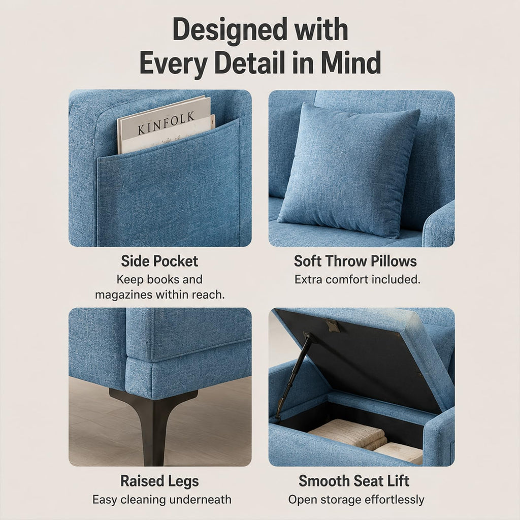 Upholstered Reception Sofa, Fabric Waiting Room Couch with Hidden Storage