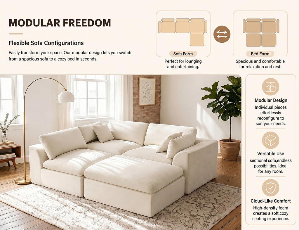 115 in Modular Sectional Sofa, L-Shaped Chenille, 3-Seater with Ottoman