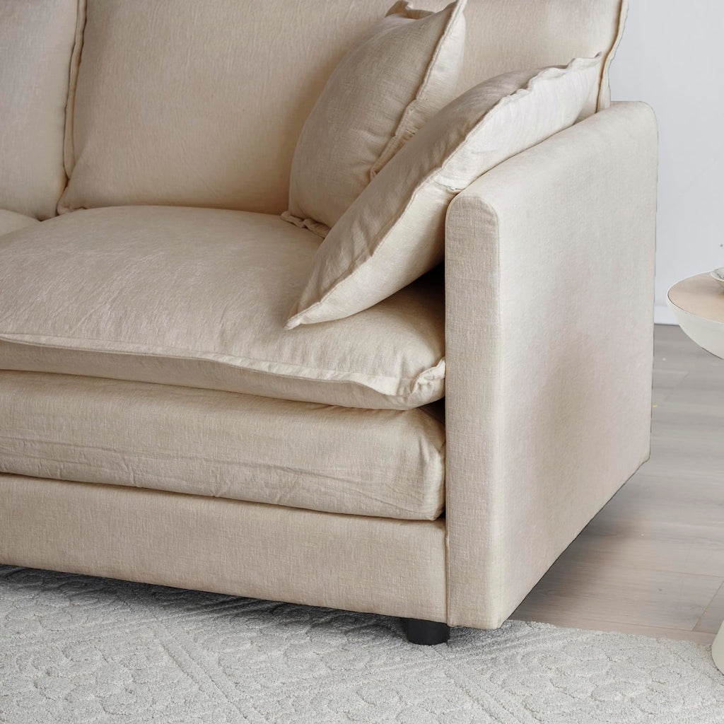 U-Shaped Sectional Sofa Beige Chenille Flexible Combination Living Room, Home Theater Modern Comfort