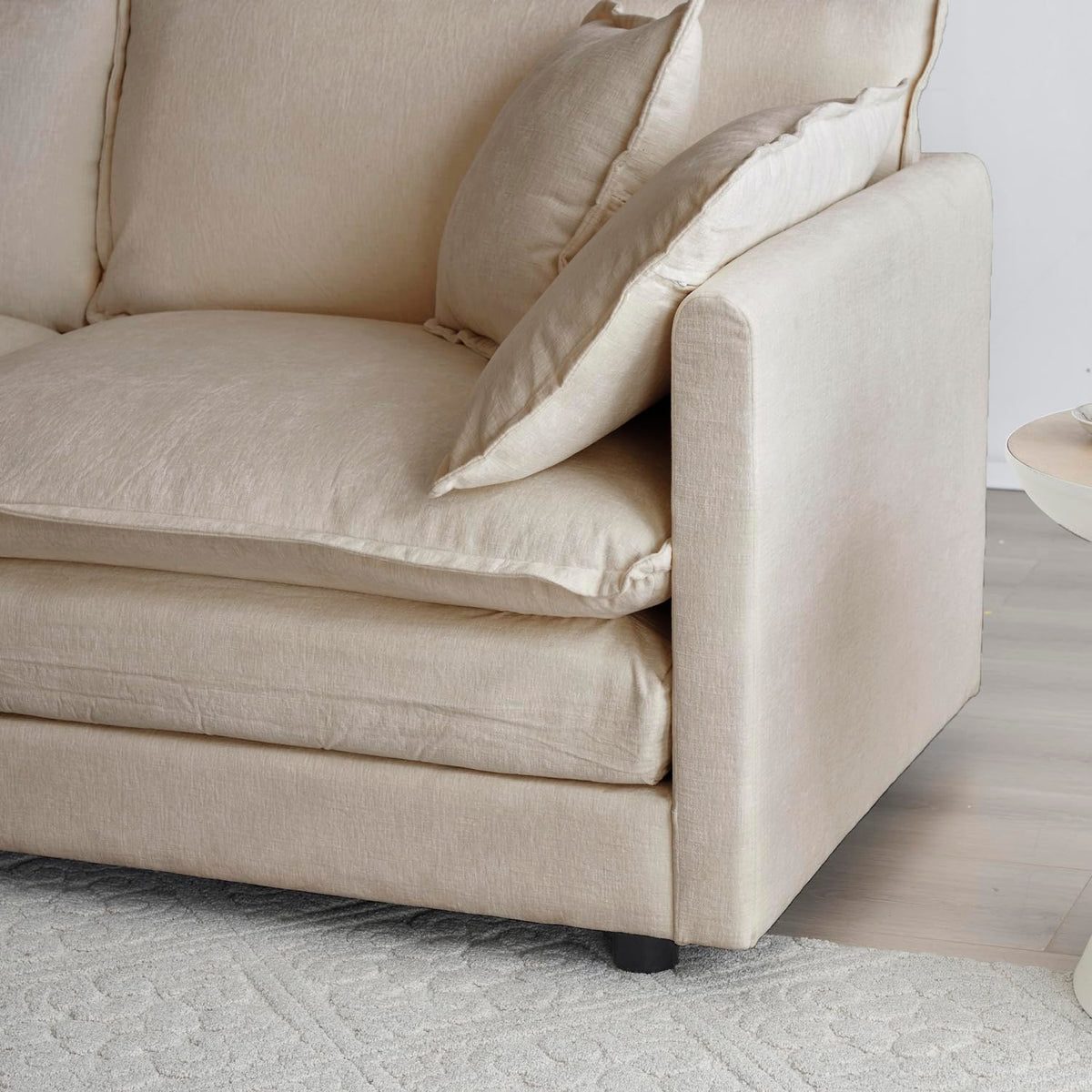 U-Shaped Sectional Sofa Beige Chenille Flexible Combination Living Room, Home Theater Modern Comfort
