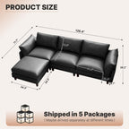 126" L Shaped Faux Leather Couch with Deep Seat for Living Room, Grey