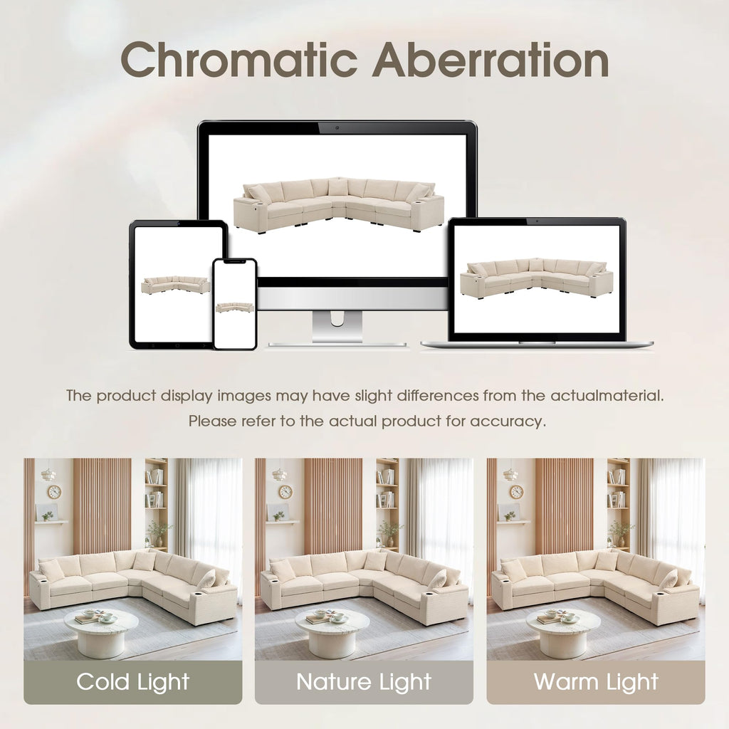104" Convertible L-Shaped Sectional Sofa, Corduroy Corner Couch with Armrest Storage, Cup Holders, USB Charger, Irregular Corner, Oversized Comfy Modular Sofa for Living Room&Apartment，Beige