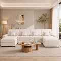 Vipbear 148" Modular Sectional U Shaped Sofa Couches,for Living Room,Oversized Cloud Couch with Movable Ottoman,Comfy Chenille Sofa with Pillow,Side Pockets,Bedroom,Apartment,Beige