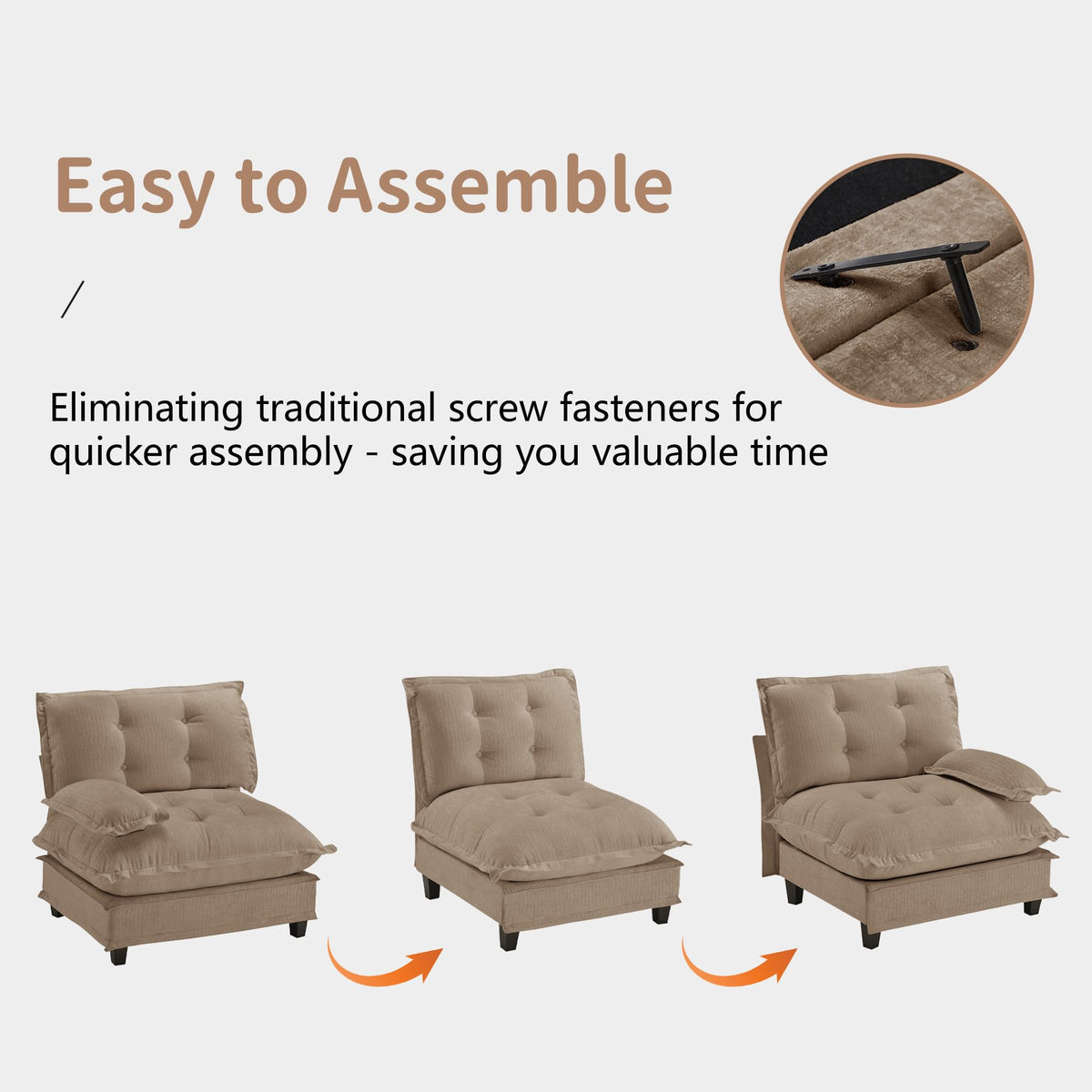 U Shaped Modular Sectional Sofa - 108" Chenille Cloud Deep Seat Couch with Ottoman, 5-Seat Comfy Lattice Decored Seat Cushion for Living Room, Apartment,Light Coffee