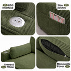 Vipbear 120" Modular Sectional L Shaped Sofa Couches for Living Room,3 Seat with 1 Movable Ottoman,Comfy Corduroy Sofa with USB Port,Side Pocket,Pillow,Green