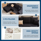 107.5" W Modular Sectional Sofa with Ottoman,Modern Corduroy U-Shaped Cloud Couch with Pillows,Comfy 3-Seater Sofa with Deep-Seat for Living Room, No Assembly Required (Black, Right-Facing Chaise)