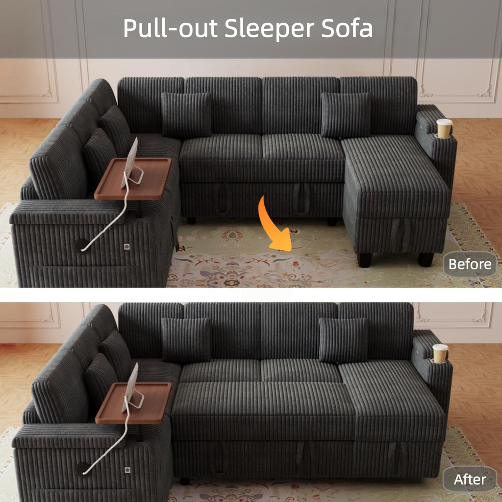 100" Modular Sectional Sofa with Storage, Cloud Couch Pull Out Bed