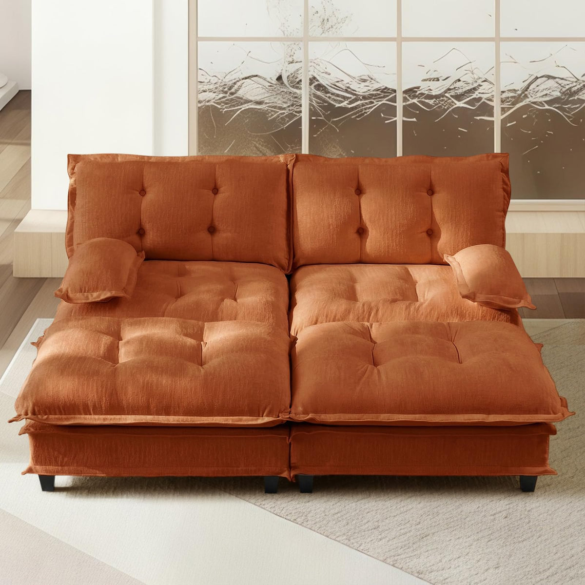 107.5" Modular Sectional Sofa-Chenille Deep 3 Seater L-Shaped Cloud Couch with Ottoman, Button Seat Cushions for Living Room & Apartment, Orange