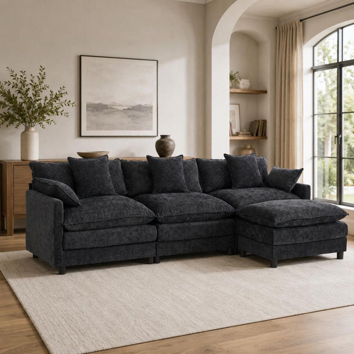 108" Modular Sectional Sofa with Ottoman, Chenille, Green