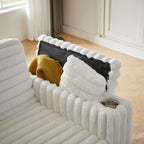 White Corduroy Sofa Bed with Pull Out Bed