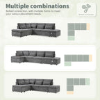 107" Modular Sectional Sleeper Sofa with Pull Out Bed, Oversized L-Shape Couch with USB Charger, Storage Ottoman & Adjustable Armrest, Chenille Sectional Couches for Living Room, Grey