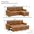 Tufted Sectional Sleeper Sofa Pull Out Couch Bed Modern Corner Couch
