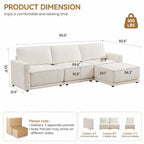 110.6" Modular Sectional Sofa with Ottoman, Upholstered L Shaped Sectional Couch with Thick Cushions, Oversized Chenille Comfy 4 Seater Sofas for Living Room, Easy Assembly, White