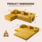 108" Modular Sectional Sofa Bed, L-Shaped Boneless Couch, Yellow