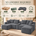 127" Cloud Modular Sectional Sofa, U Shaped Boneless Couch,Grey