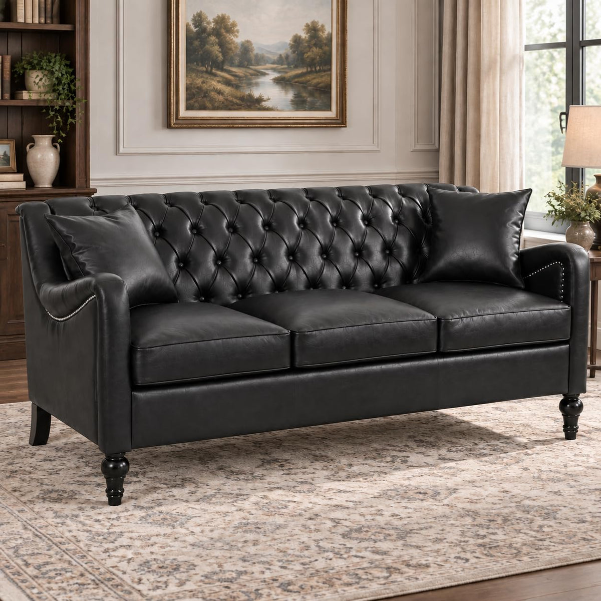103" PU Leather Chesterfield L Shaped Sectional Sofa Couch, Dark Brown