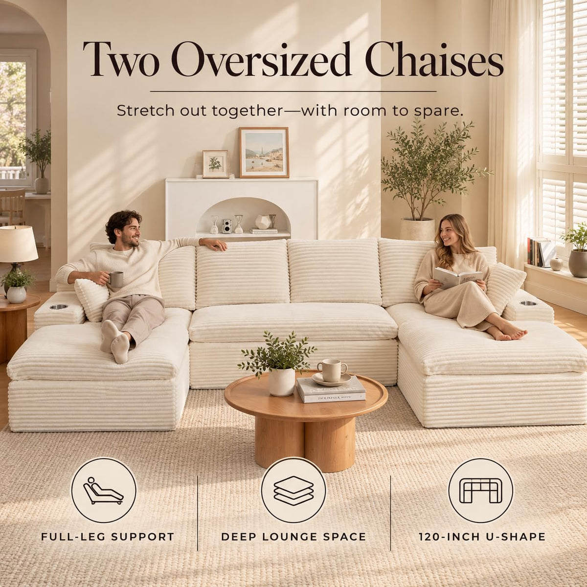 120" U Shaped Sectional Couches for Living Room, Modular Sofas