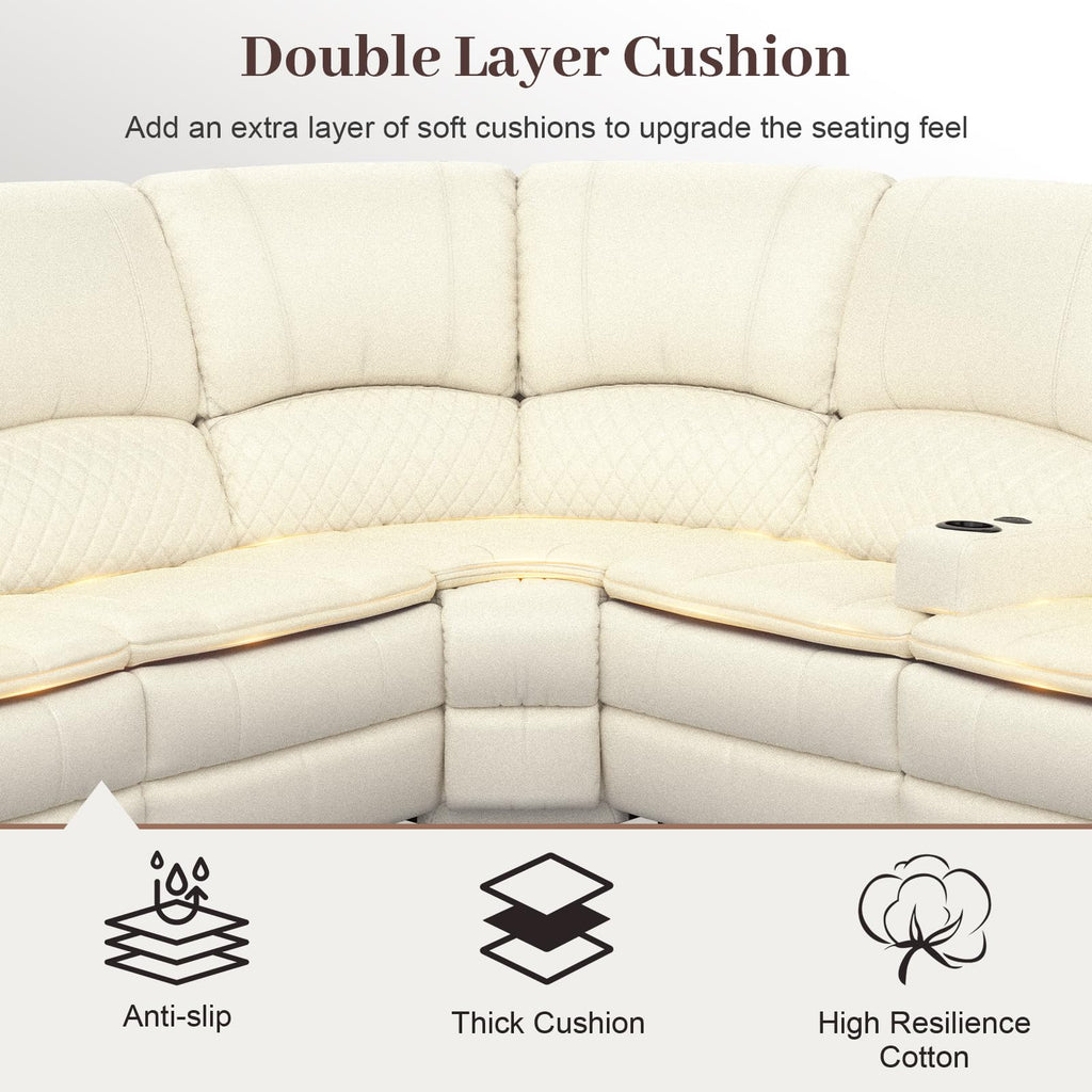 Yolsali Manual Reclining Sectional Sofa Set, 7 Seats Soft Leather Recliner