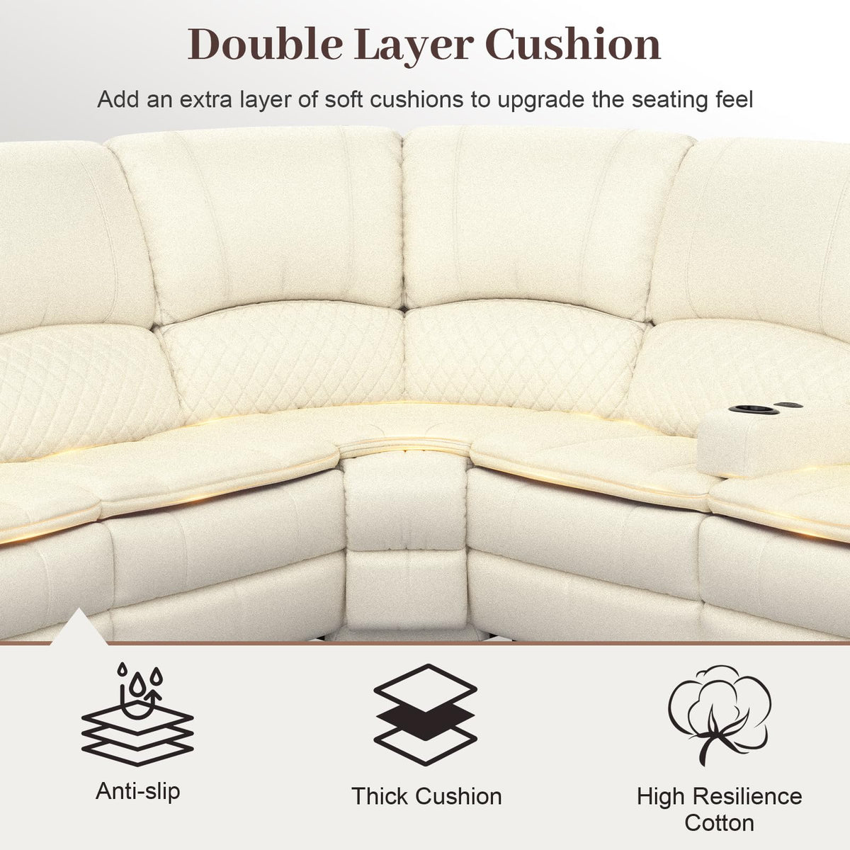 Yolsali Manual Reclining Sectional Sofa Set, 7 Seats Soft Leather Recliner