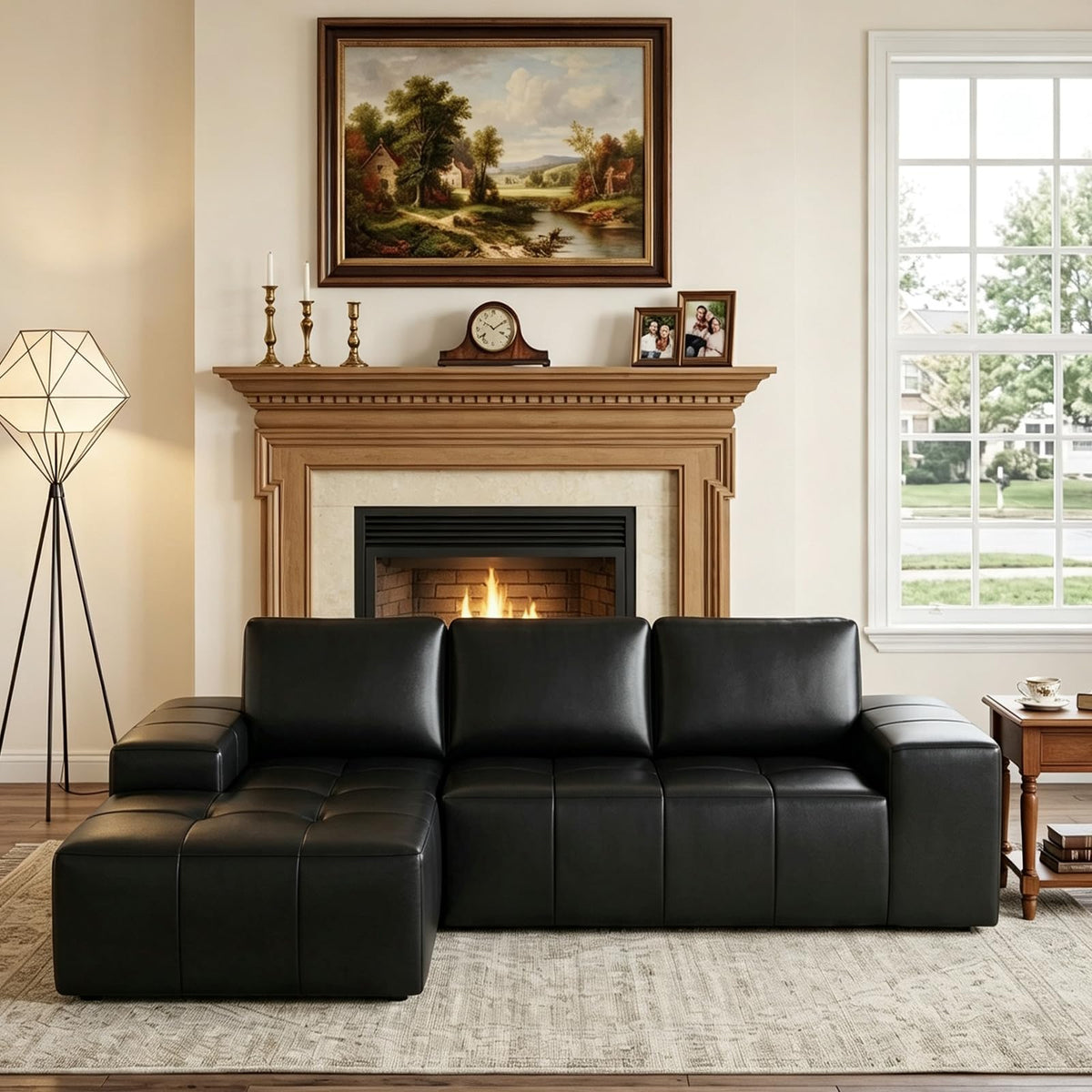 114" Faux Leather L-Shaped Couch, Boneless Couch for Living Room