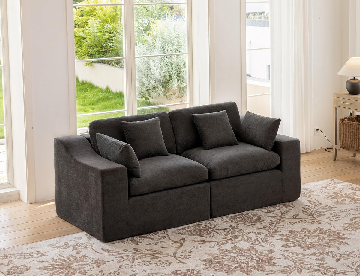 120" Cloud Sectional Couches -Oversized Modern Modular Sofa with Curved Handrail, Convertible L-Shape Couch with Ottoman,4 Chenille Seater Modular Sectional Sofa for Living Room,White