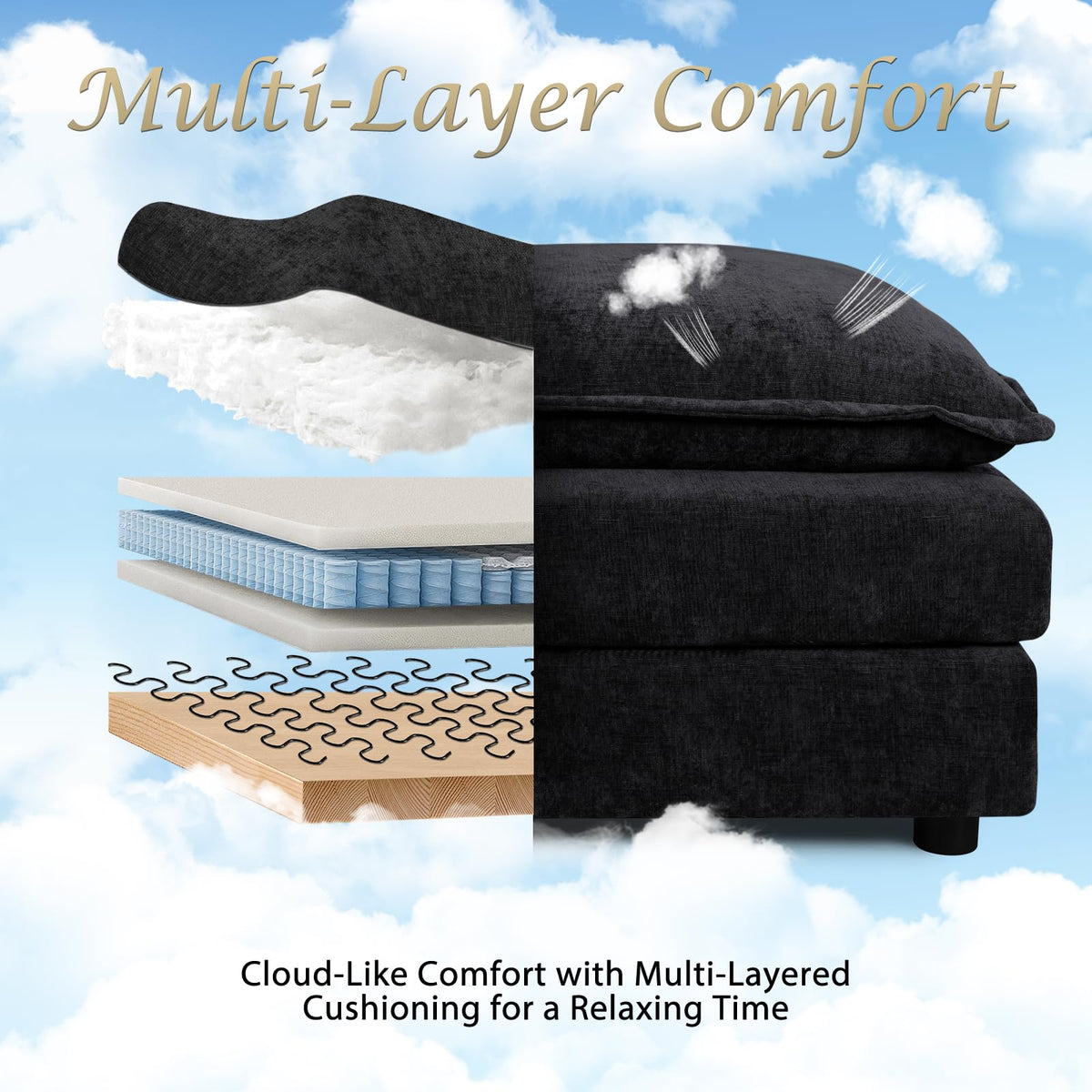 106.5" Modular Sectional Sofa, L-Shaped Cloud Couch