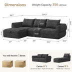 104" Modular Sectional Sofa with Deep Seat, Comfortable Upholstery L Shaped Cloud Couch for Living Room, 3-Seater Boneless Sofa with Movable Ottomans, Removable Cover, No Assembly Required, Dark Gray