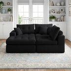 113" Oversized L-Shaped Modular Cloud Sofa Corduroy Upholstered Tufted Boneless Sectional with Deep Seat & Headrests, 4 PCS Compressed Boneless Couches with Movable Ottoman
