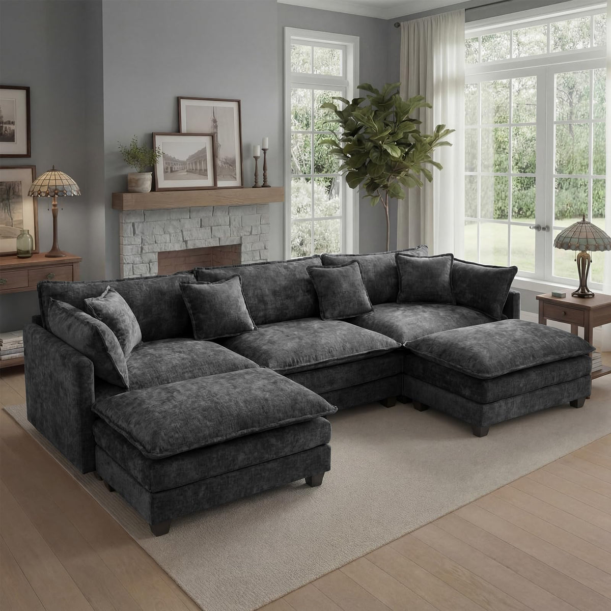 113.4" U-Shaped Modular Sectional Sofa with Ottoman