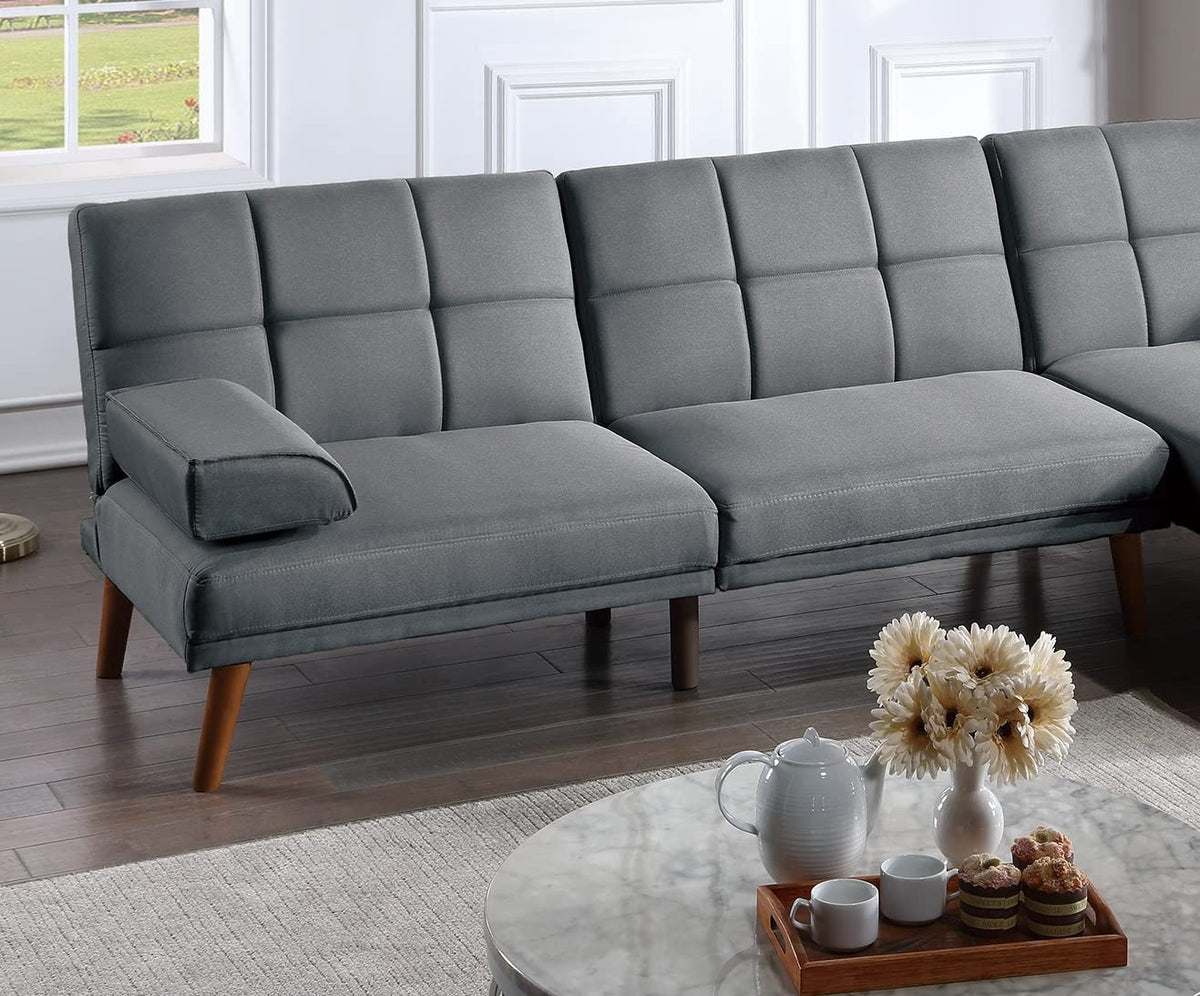 Tidyard Blue Grey Polyfiber Adjustable Tufted Sofa with Solid Wood Legs, Convertible Couch for Living Room, Includes Extra Cushion, Modern Comfortable Design, Easy Assembly