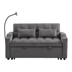 Tidyard Sofa Bed with Trundle, Dark Grey, Convertible Sleeper Couch with USB Ports & Phone Holder, 3-Position Reclining, Includes 2 Pillows, Easy Assembly