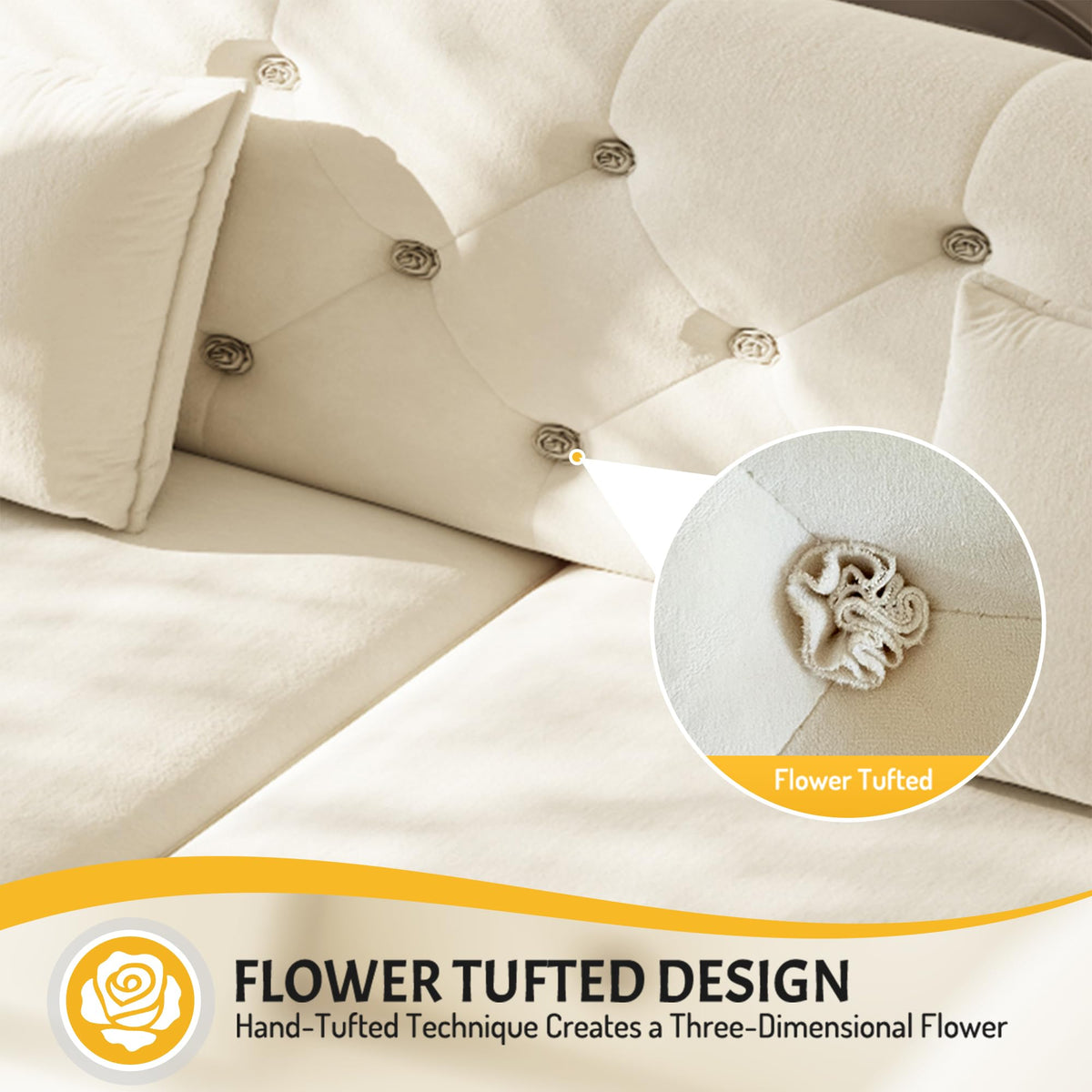 100'' Sleeper Sofa Bed California King, Velvet Chesterfield Couch, Beige
