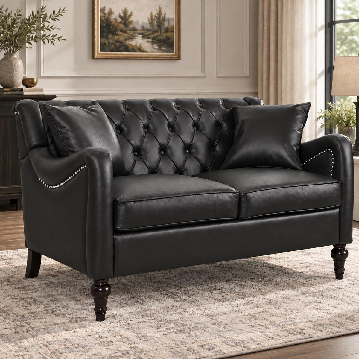 103" PU Leather Chesterfield L Shaped Sectional Sofa Couch, Dark Brown