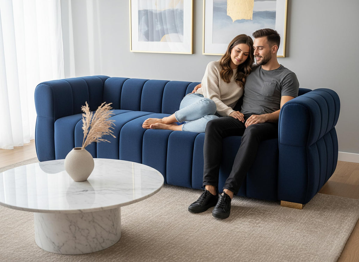 Velvet Sofa with Tufted Low Back Design, 3 Seater Couch for Living Rooms, 89 Inch Wide, Easy Assembly