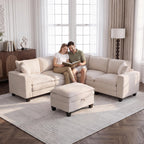 V Shaped Modular Sectional Couch with Storage Ottoman, Beige
