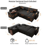 100" Modular Sectional Sofa with Storage, Cloud Couch Pull Out Bed