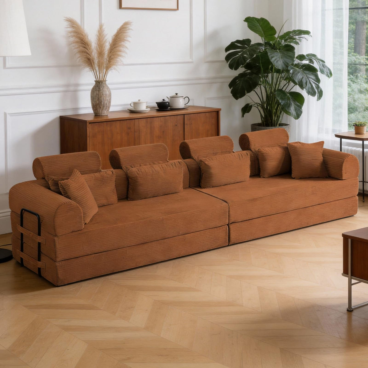 106" L-Shape Corduroy Sectional Sofa, Convertible Couch with Chaise