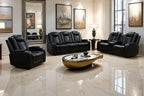 A Ainehome Power Leather Recliner Sofa Set with LED Lights, Recliner Sofa Sectional Couches for Living Room, Reclining Sofa, loveseat, Chair with USB Port/Storage Console/Cup Holder(black,3-piece set)