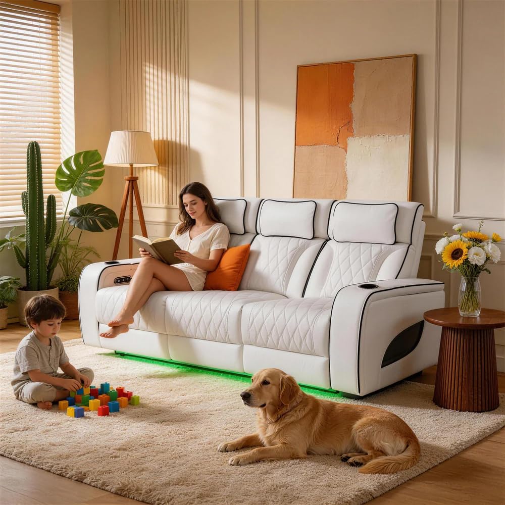 VANITII Electric Power Recliner Sofa with Adjustable Headrest and Footrest